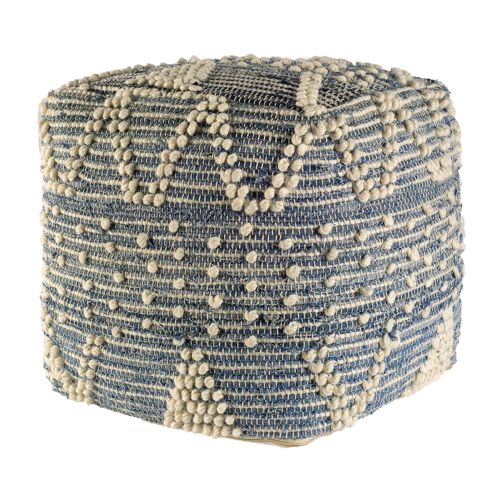 MERCANA ROFI DENIM AND CREAM SQUARE POUF 67584