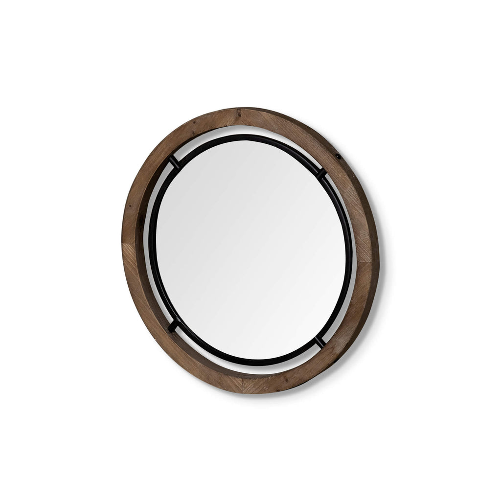 MERCANA JOSI 19" WOOD/METAL ROUND MIRROR 68002