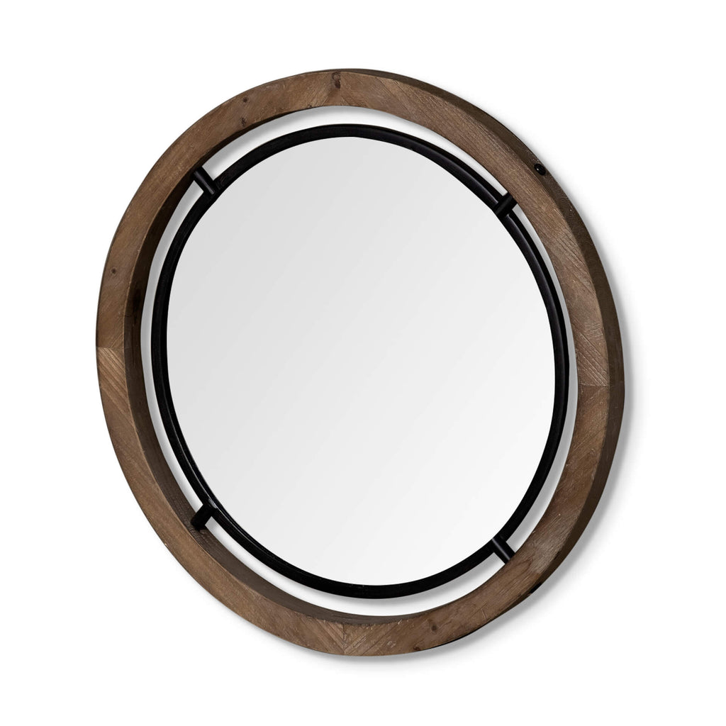 MERCANA JOSI 28" WOOD/METAL ROUND MIRROR 68004