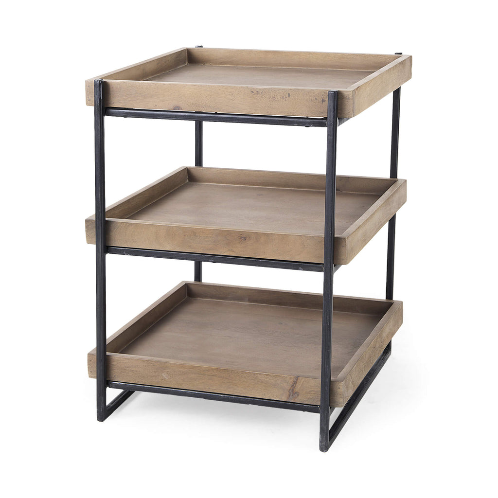 MERCANA TREY BROWN WOOD AND BLACK IRON END TABLE 68219
