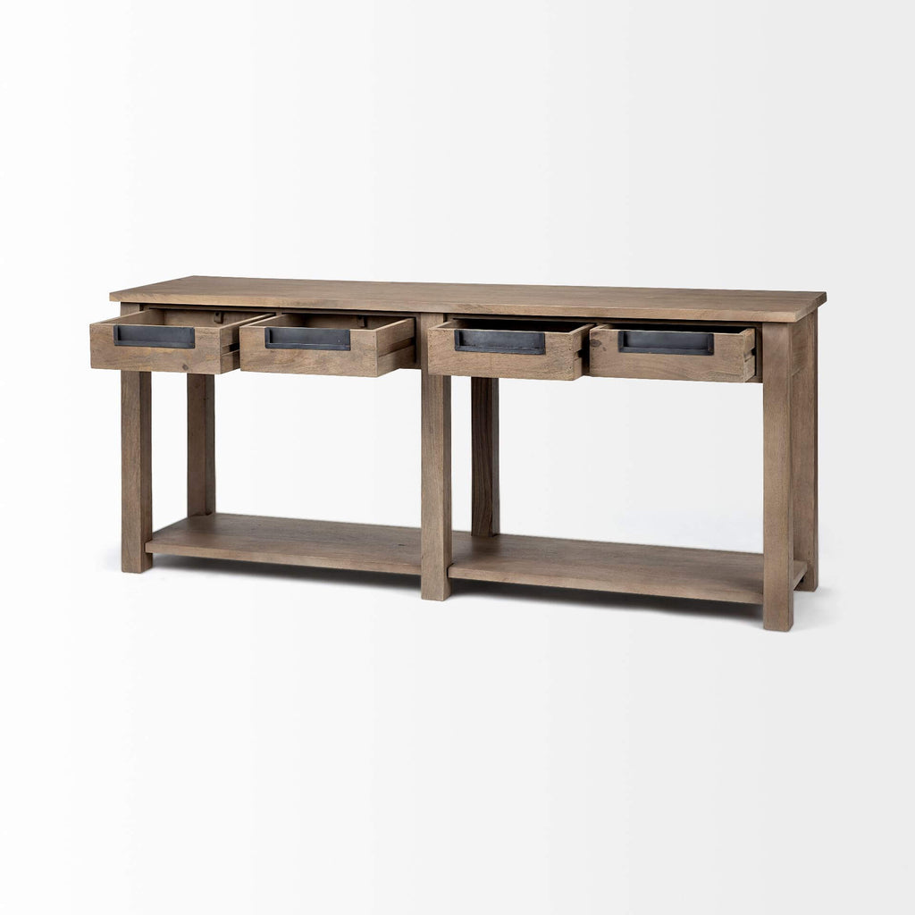 MERCANA HARRELSON BROWN WOOD 4 DRAWER CONSOLE 68205