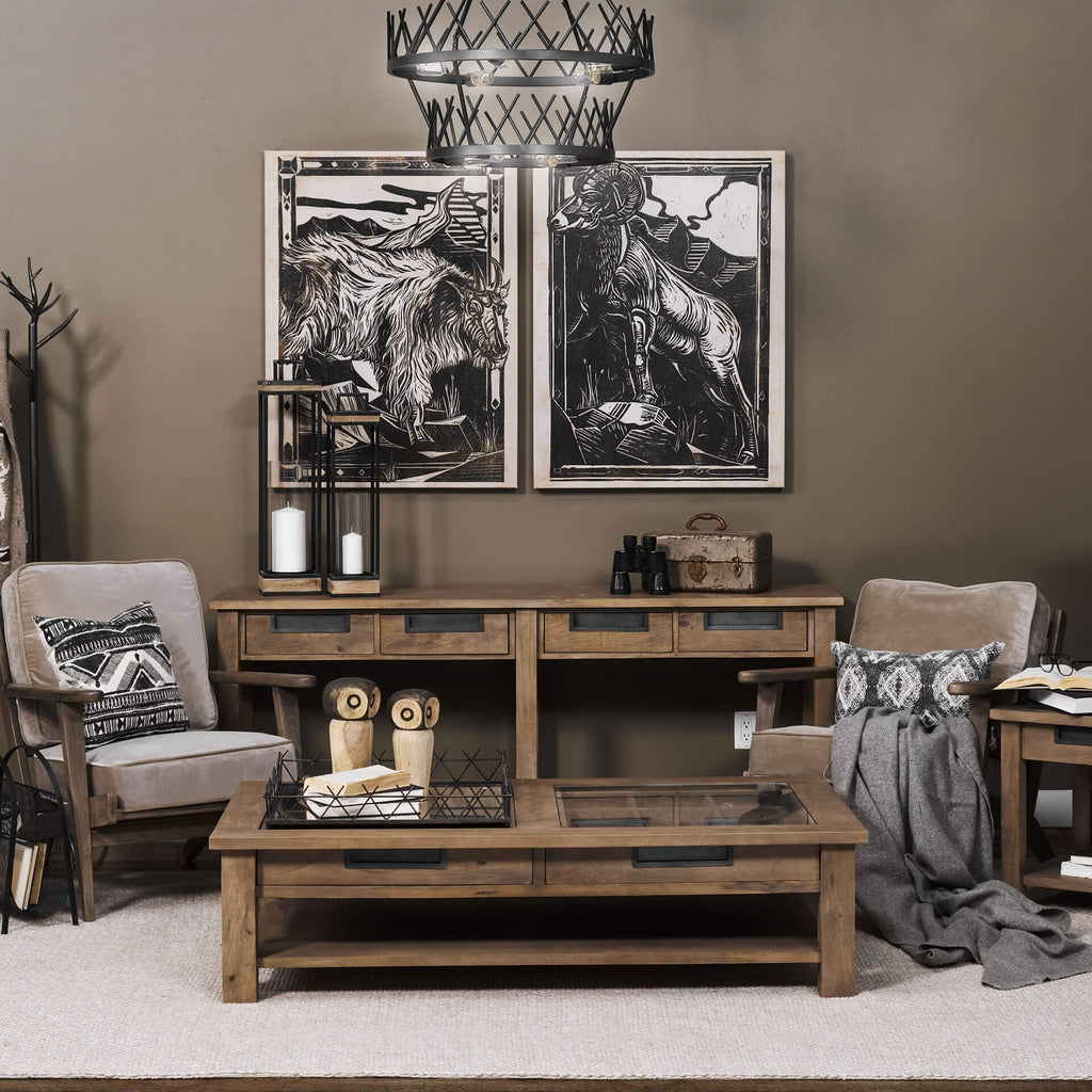 MERCANA HARRELSON BROWN WOOD 4 DRAWER CONSOLE 68205