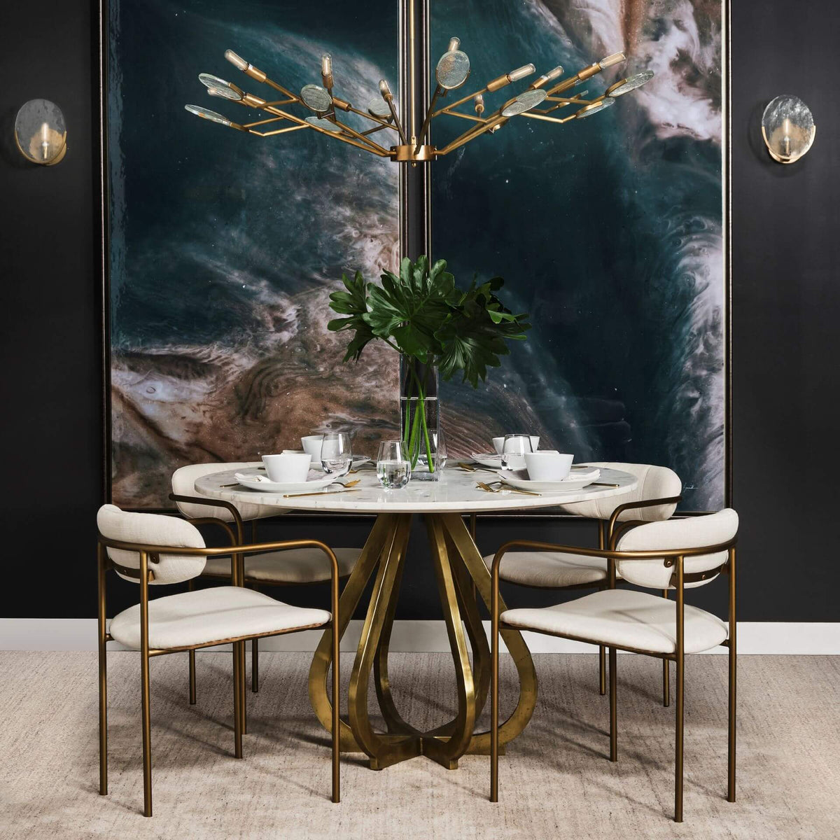 MERCANA LAURENT ROUND WHITE MARBLE DINING TABLE 68238-AB