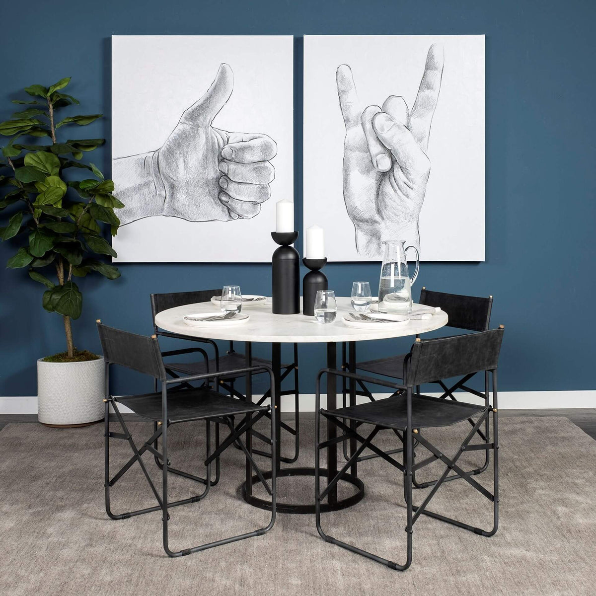 MERCANA TANNER ROUND WHITE MARBLE DINING TABLE 68849-AB