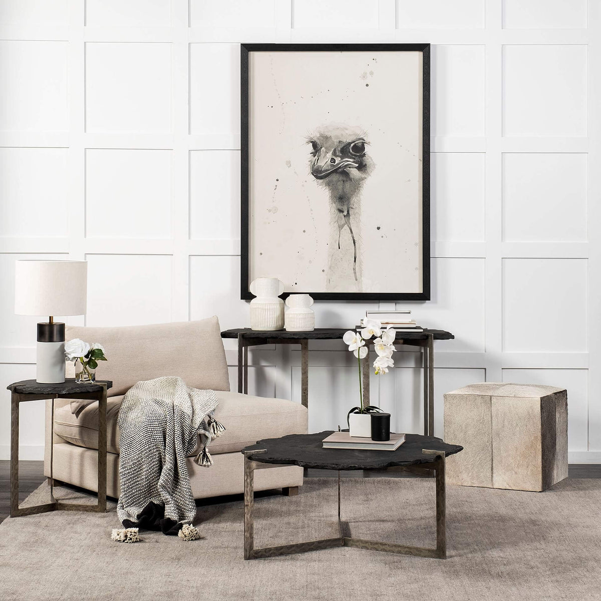 MERCANA ZAHAVI COWHIDE SQUARE OTTOMAN 69055