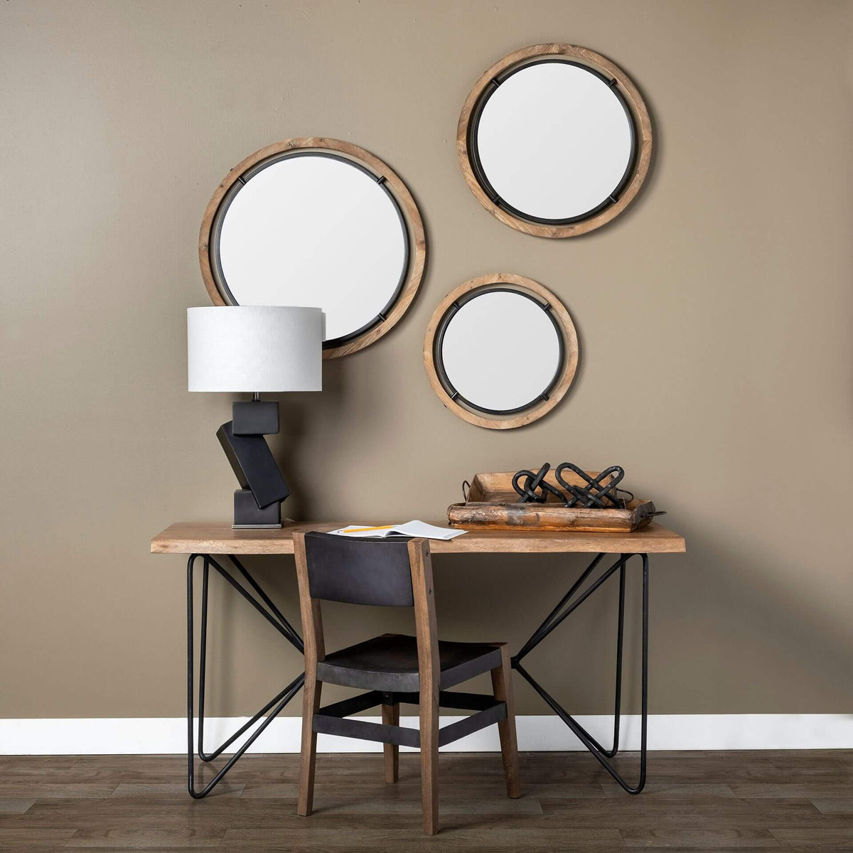 MERCANA JOSI 28" WOOD/METAL ROUND MIRROR 68004