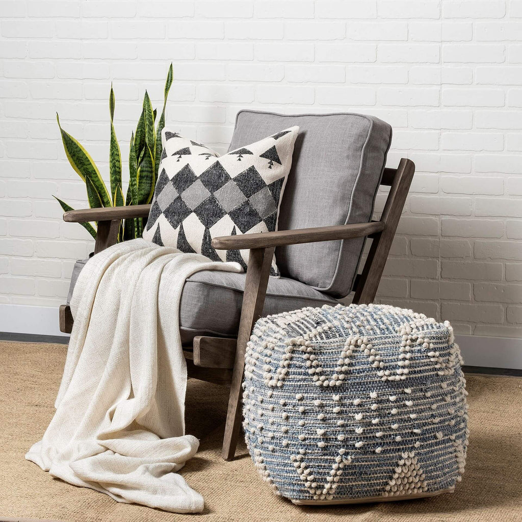 MERCANA ROFI DENIM AND CREAM SQUARE POUF 67584