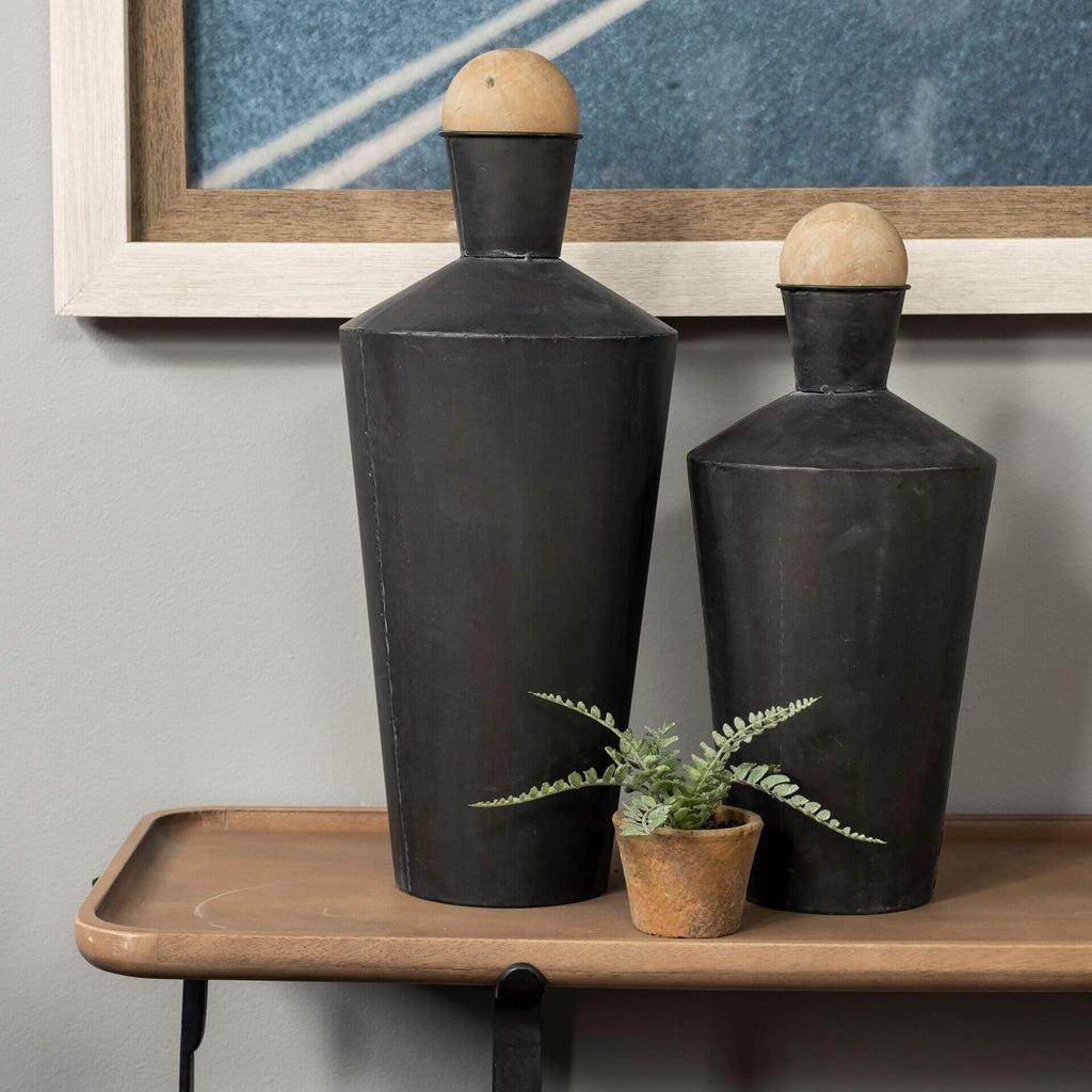 MERCANA ASHER SET OF TWO BLACK METAL URNS 68983