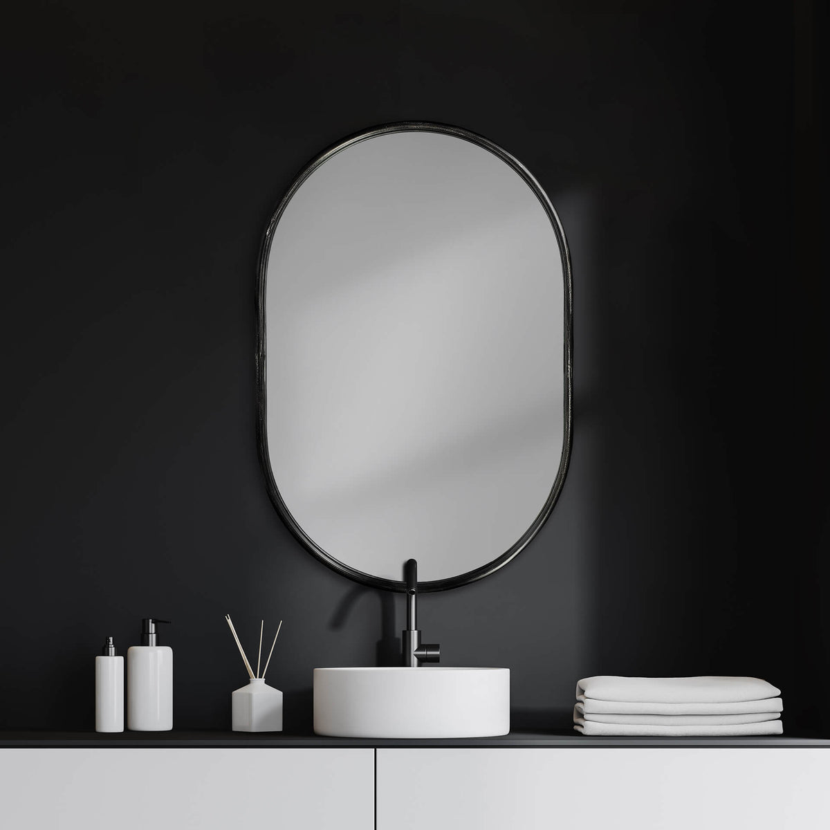 MERCANA SYLVIA OVAL BLACK METAL MIRROR 68738