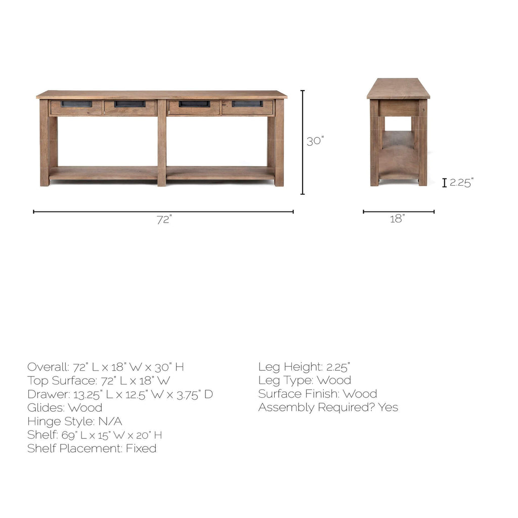 MERCANA HARRELSON BROWN WOOD 4 DRAWER CONSOLE 68205