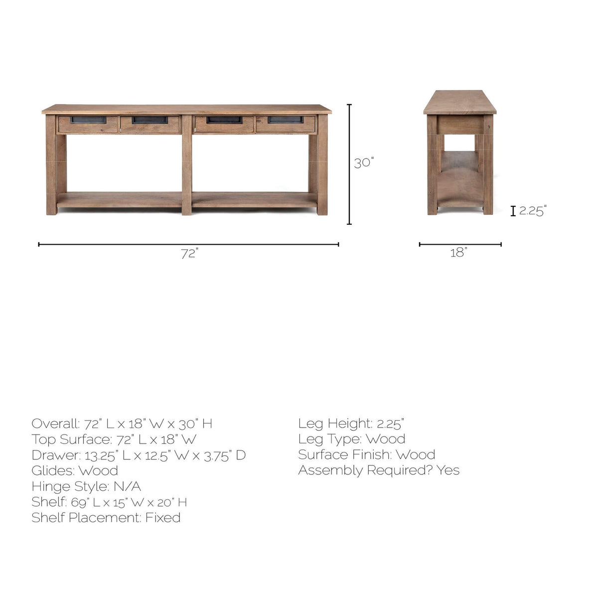 MERCANA HARRELSON BROWN WOOD 4 DRAWER CONSOLE 68205