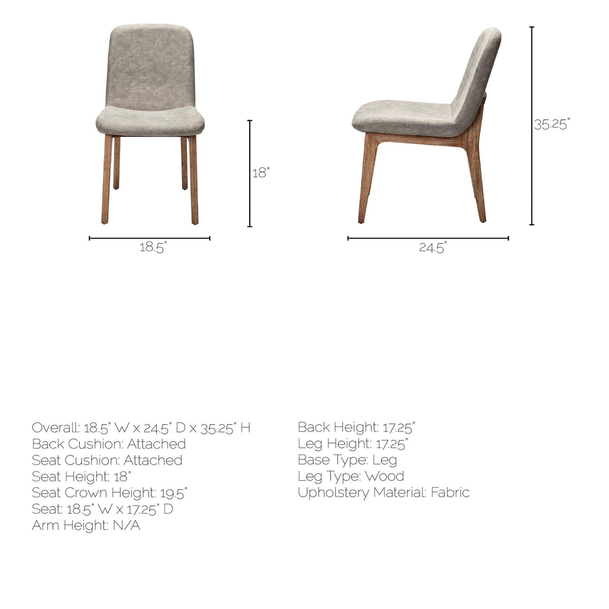 MERCANA DAVID GREY FABRIC DINING CHAIR SET OF TWO 68318