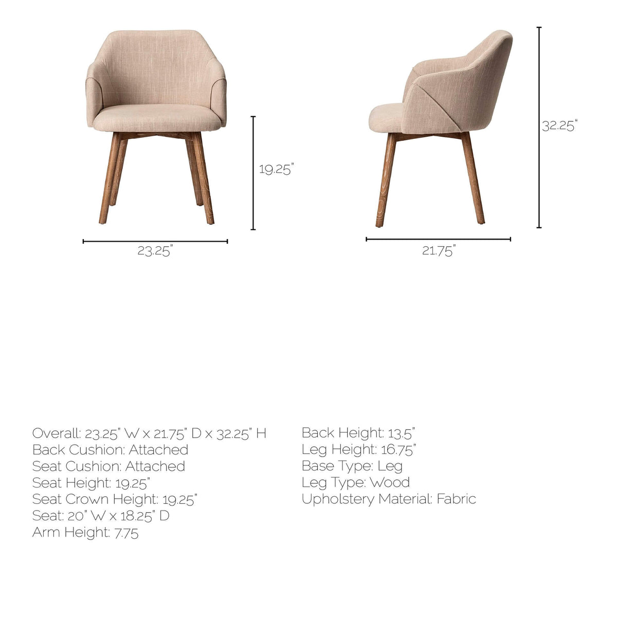 MERCANA RONALD CREAM FABRIC ARM DINING CHAIR 68319