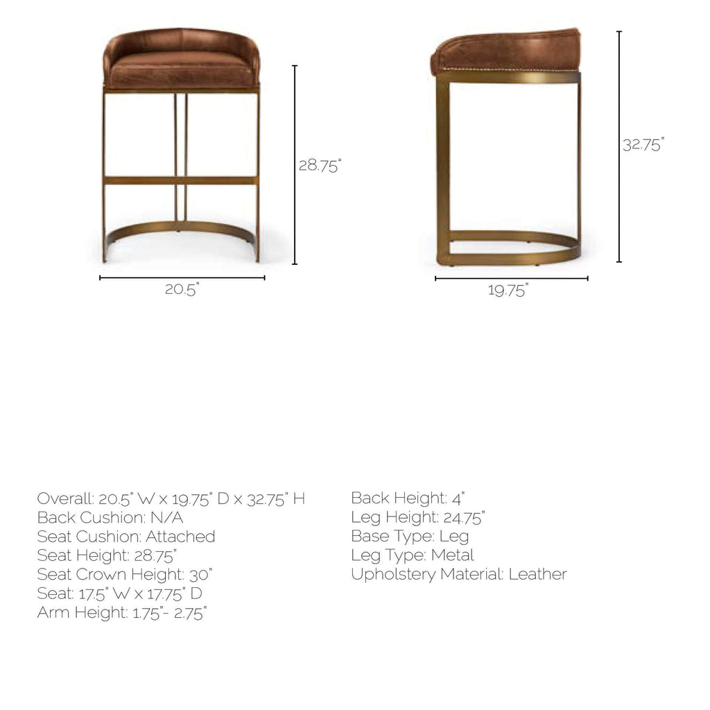 MERCANA HOLLYFIELD BAR STOOL BROWN LEATHER 68574