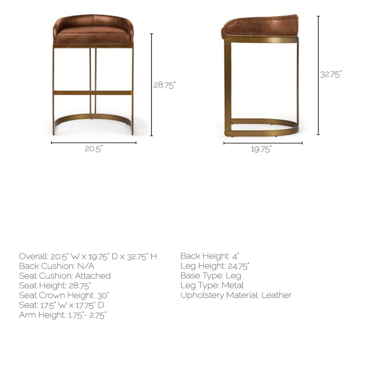 MERCANA HOLLYFIELD BAR STOOL BROWN LEATHER 68574