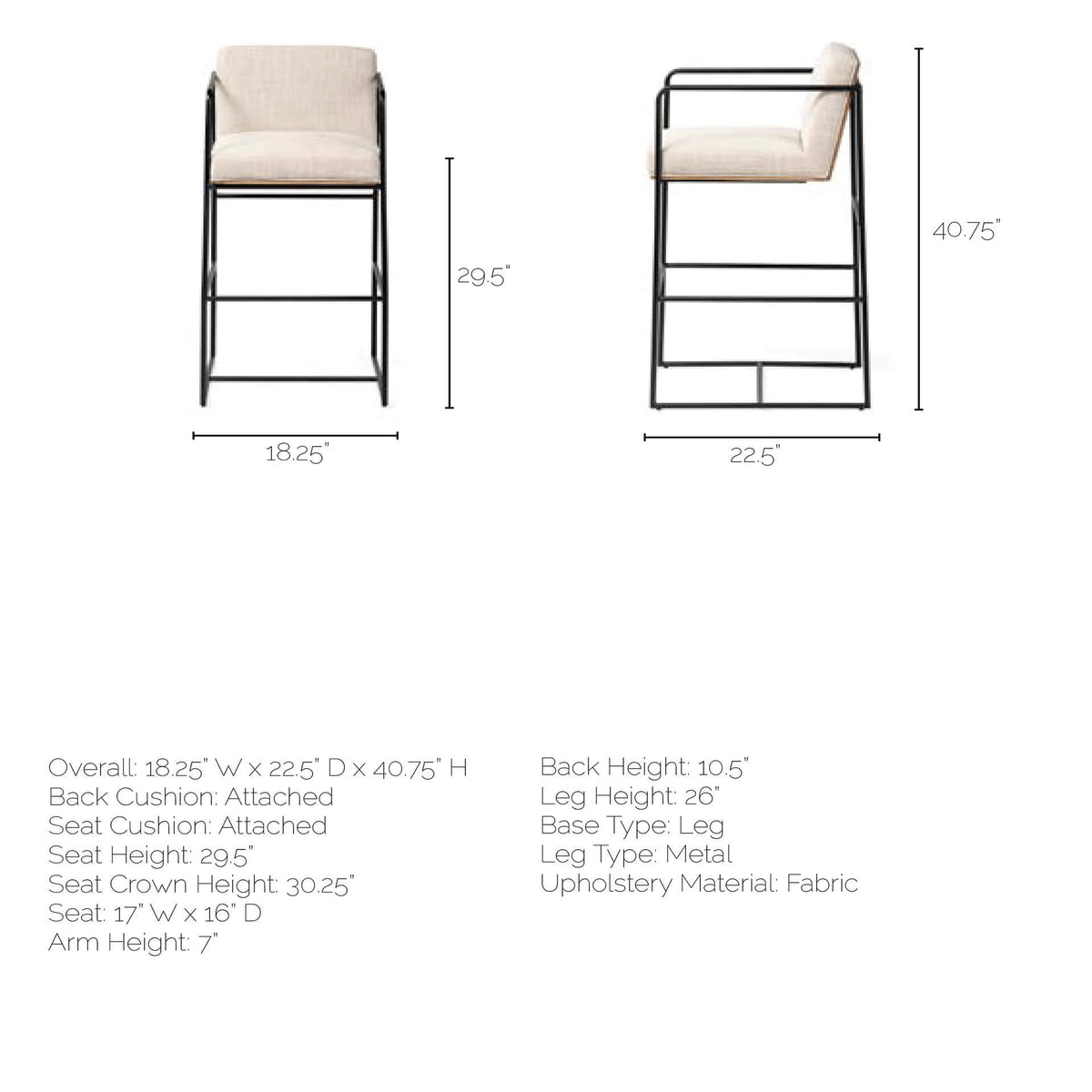 MERCANA STAMFORD LIGHT BEIGE FABRIC BAR STOOL 68762