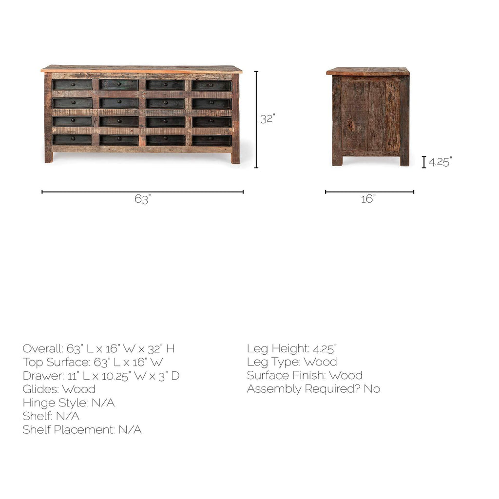 MERCANA WILTON RECLAIMED WOOD 16 DRAWER SIDEBOARD 67738