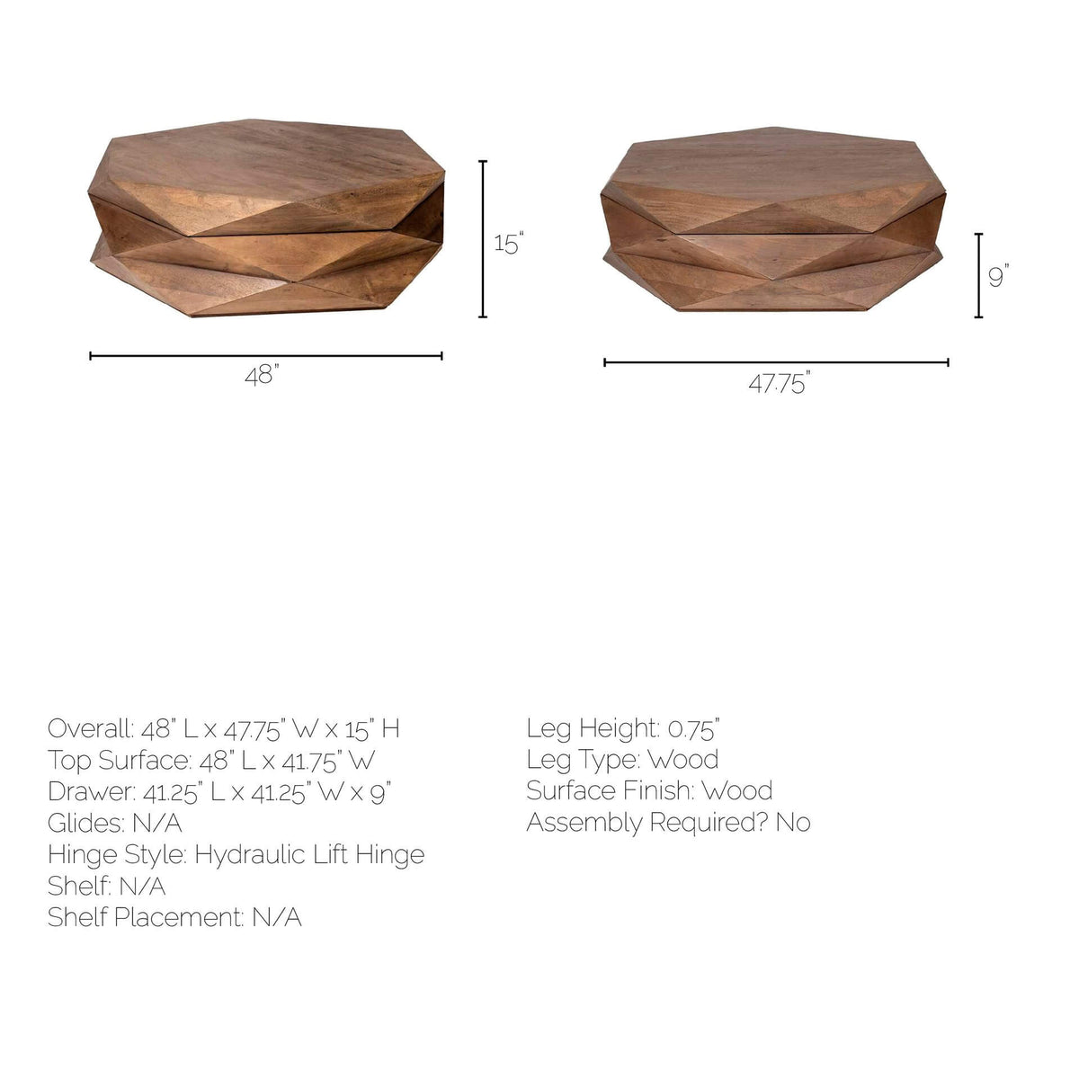 MERCANA ARRETO HEXAGONAL WOOD COFFEE TABLE 68229