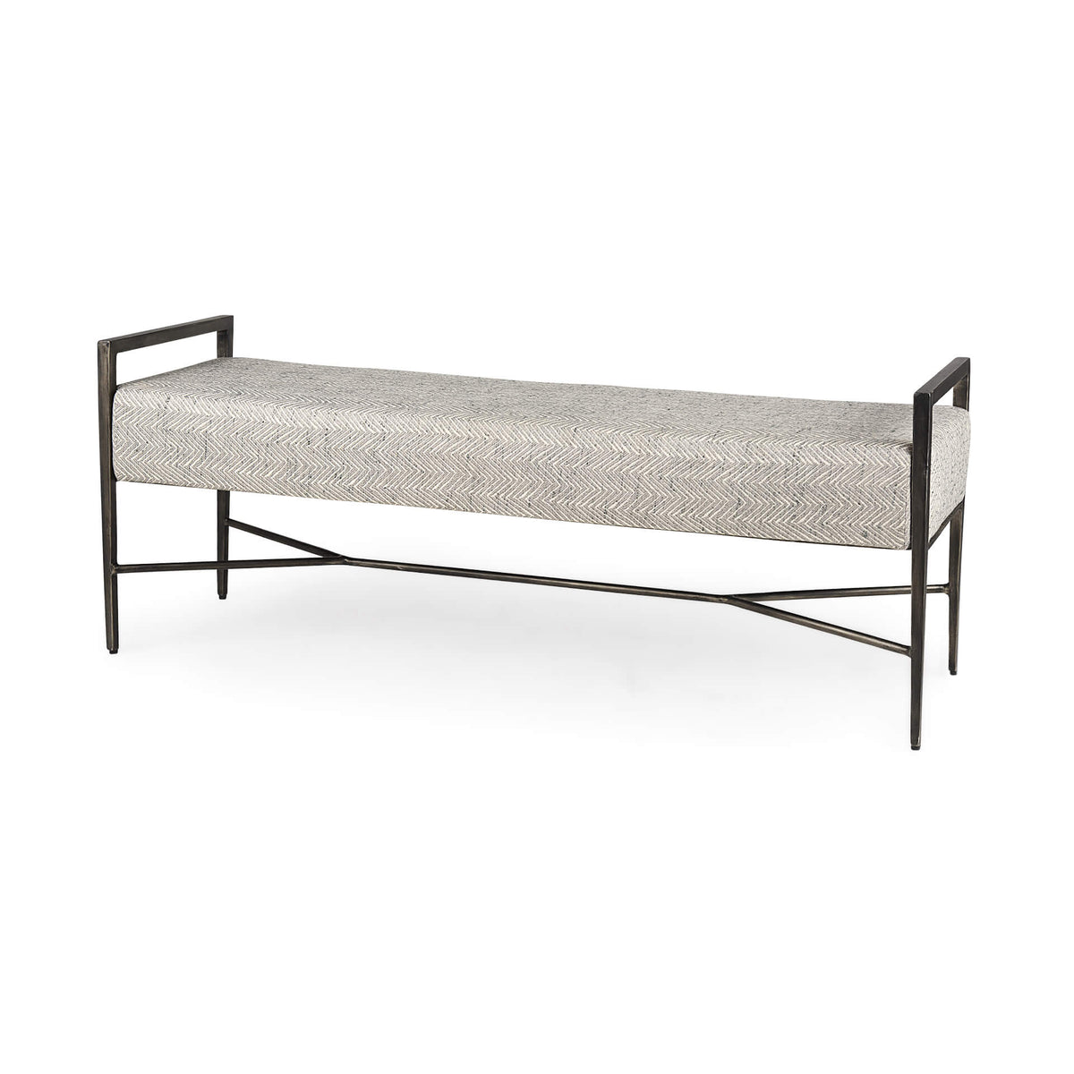 MERCANA CHARLOTTE GRAY HERRINGBONE FABRIC BENCH 69367