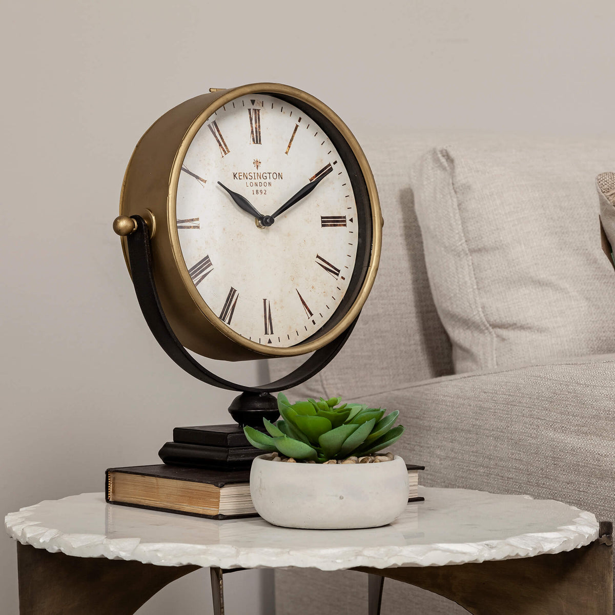 MERCANA HOUSTON GOLD HALF MOON BASE TABLE CLOCK 63102