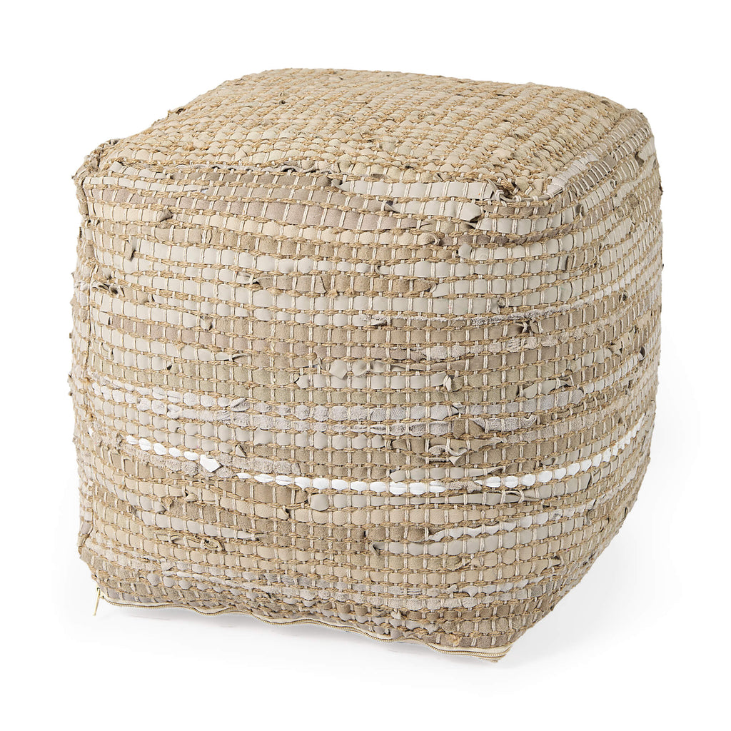 MERCANA AALIA BEIGE LEATHER AND JUTE POUF 69503