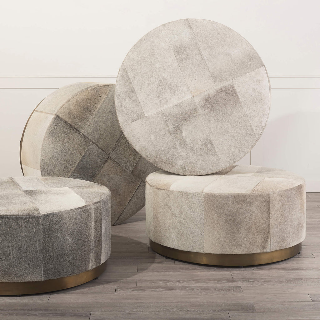 MERCANA ZAHAVI COWHIDE ROUND OTTOMAN 69057