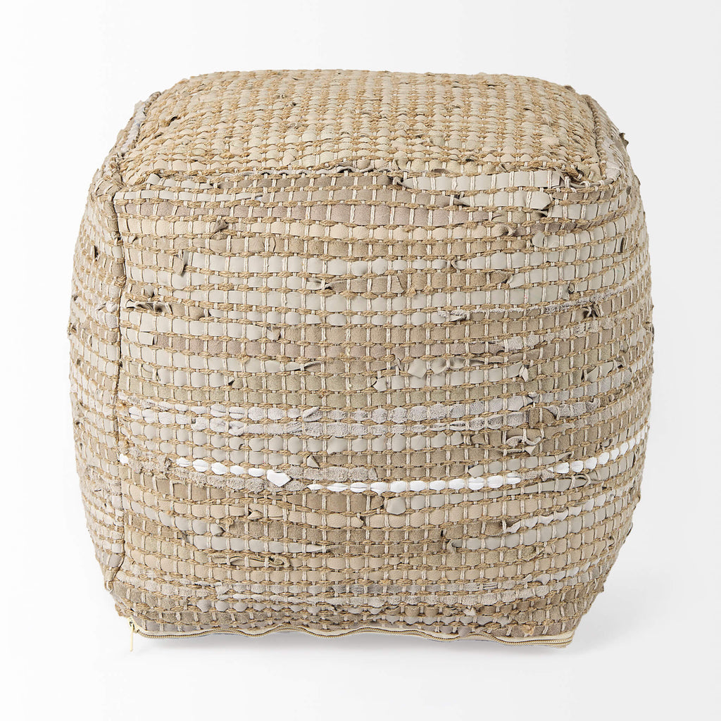 MERCANA AALIA BEIGE LEATHER AND JUTE POUF 69503