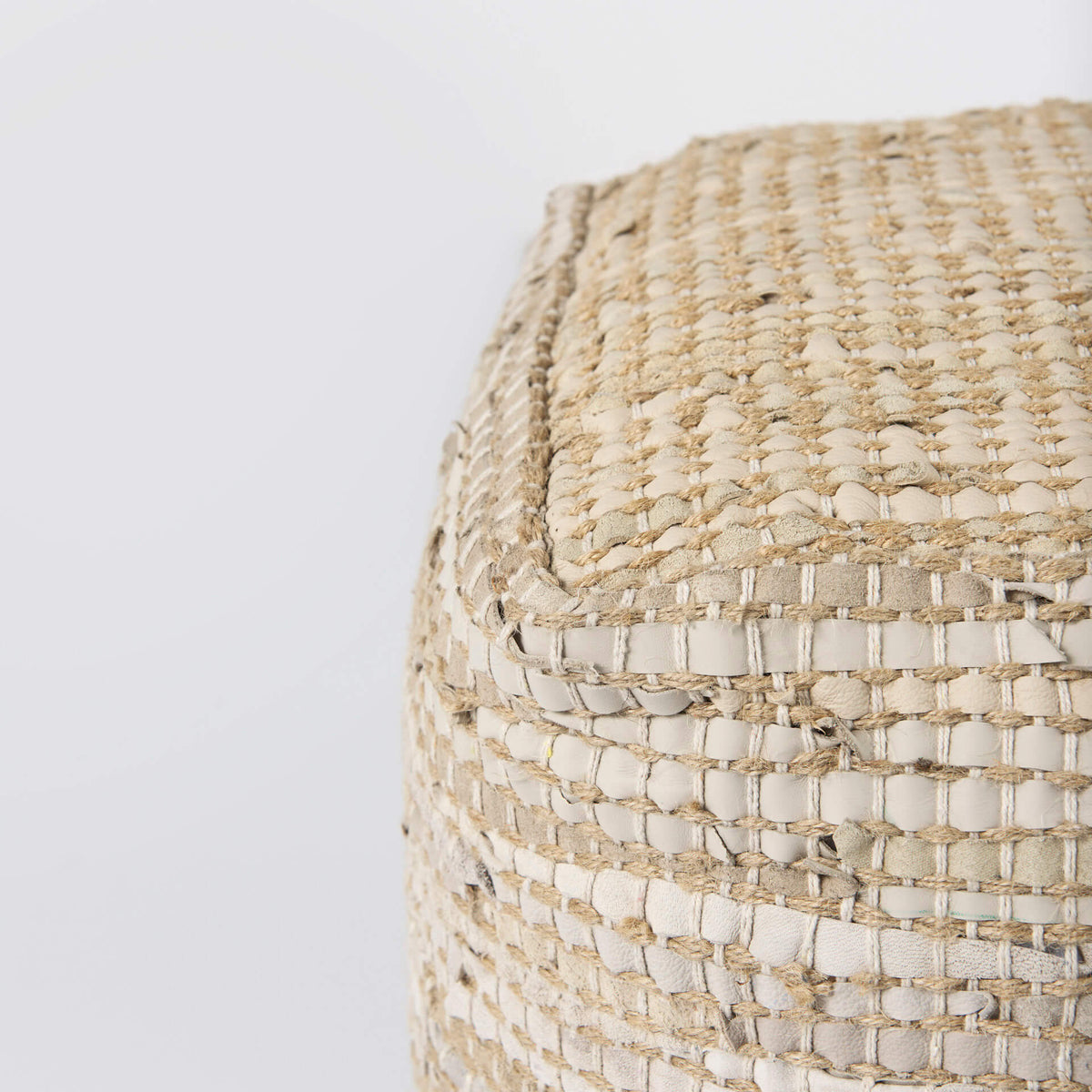 MERCANA AALIA BEIGE LEATHER AND JUTE POUF 69503