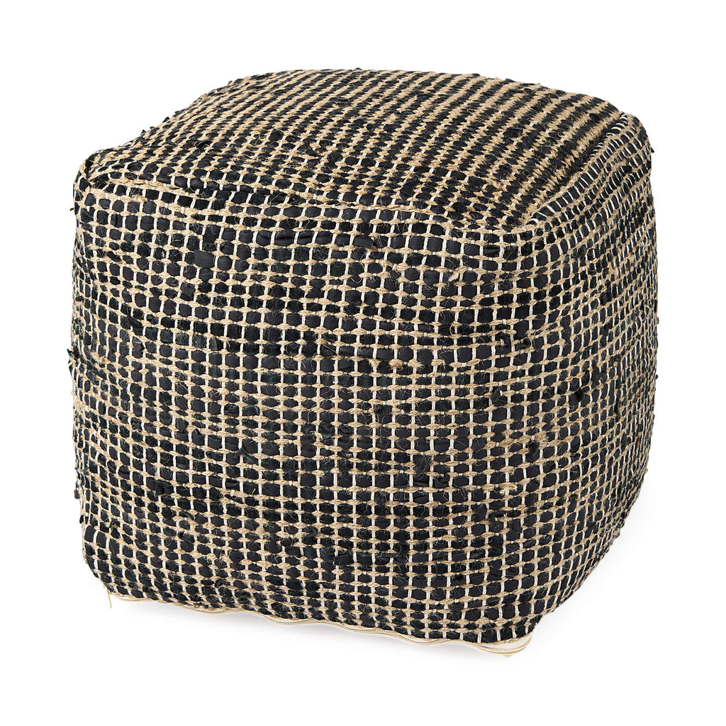 MERCANA AALIA CHARCOAL LEATHER AND JUTE POUF 69561