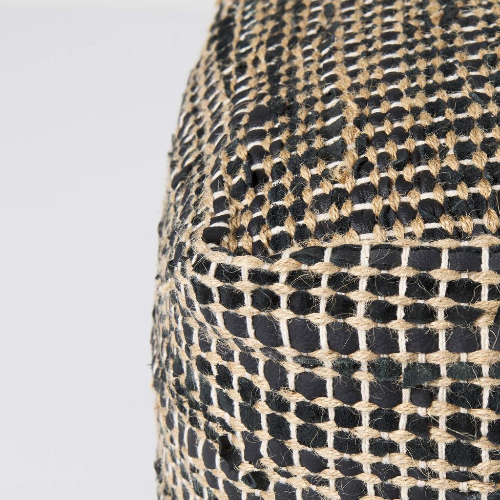 MERCANA AALIA CHARCOAL LEATHER AND JUTE POUF 69561