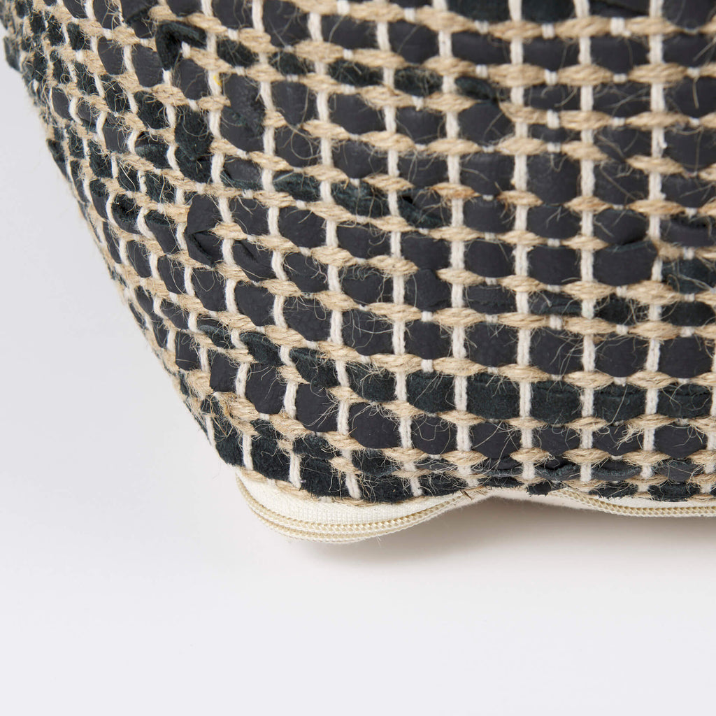 MERCANA AALIA CHARCOAL LEATHER AND JUTE POUF 69561