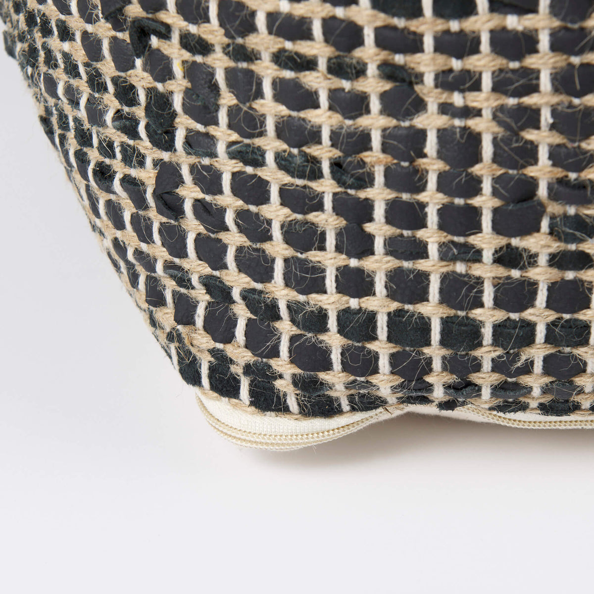 MERCANA AALIA CHARCOAL LEATHER AND JUTE POUF 69561