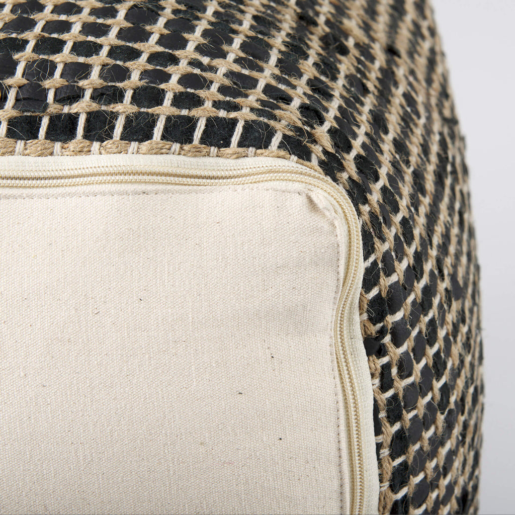 MERCANA AALIA CHARCOAL LEATHER AND JUTE POUF 69561