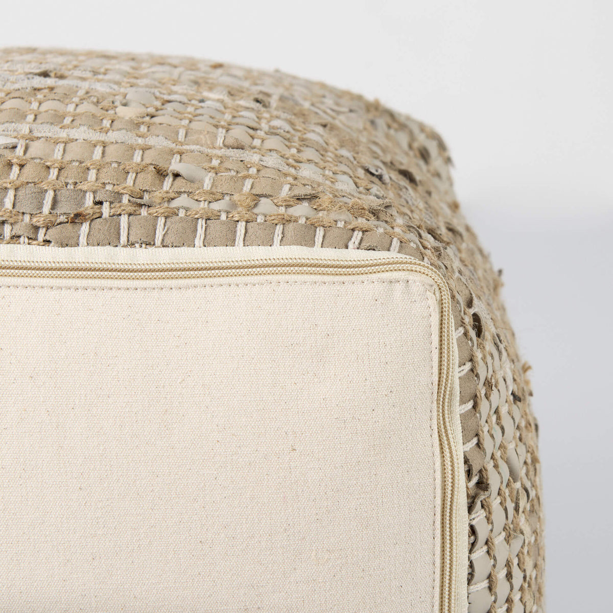 MERCANA AALIA BEIGE LEATHER AND JUTE POUF 69503