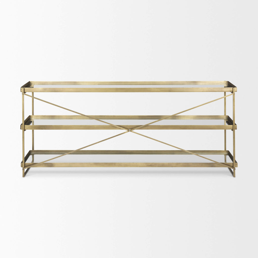 MERCANA TREY GOLD METAL AND GLASS CONSOLE 69782