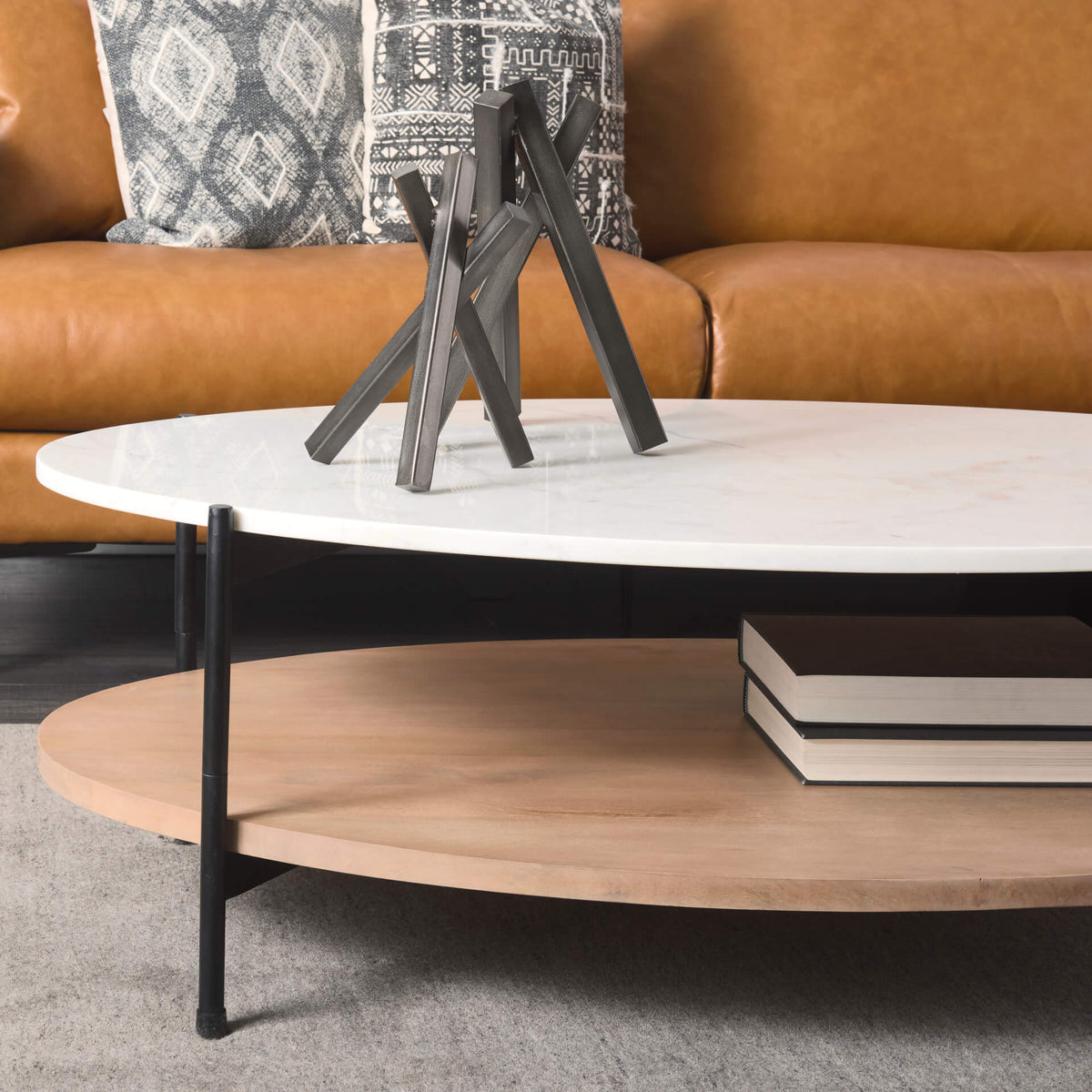 MERCANA LARKIN 48" OVAL MARBLE TOP COFFEE TABLE 68489-AB