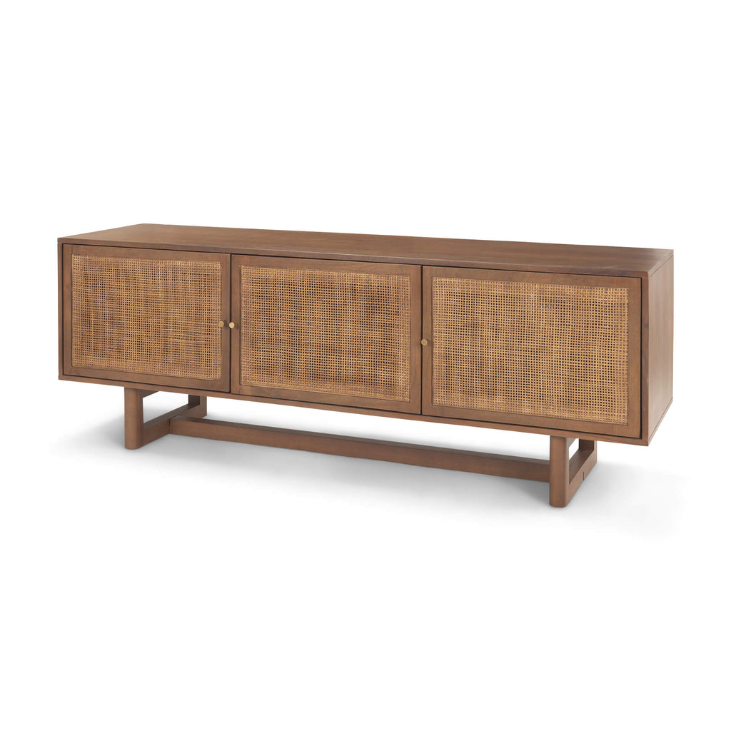 MERCANA GRIER MEDIUM BROWN WOOD WITH CANE MEDIA CONSOLE 69897