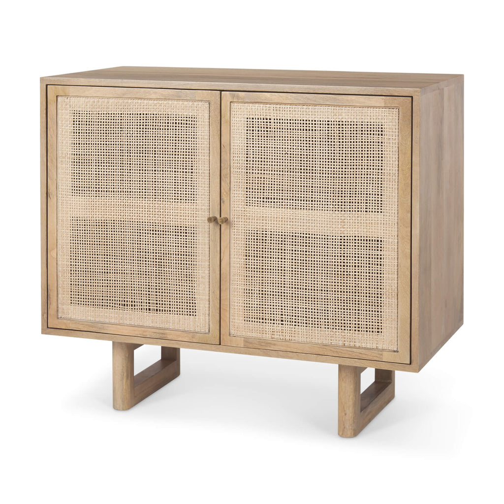 MERCANA GRIER LIGHT BROWN WOOD WITH CANE 2 DOOR CABINET 69909