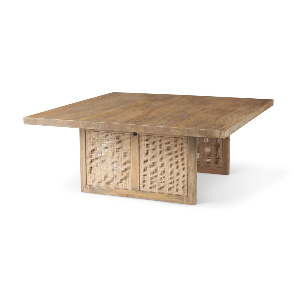 MERCANA GRIER LIGHT BROWN WOOD WITH CANE COFFEE TABLE 69902