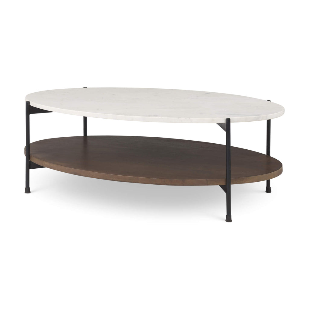 MERCANA LARKIN 48" OVAL WHITE MARBLE TOP COFFEE TABLE 69978-AB