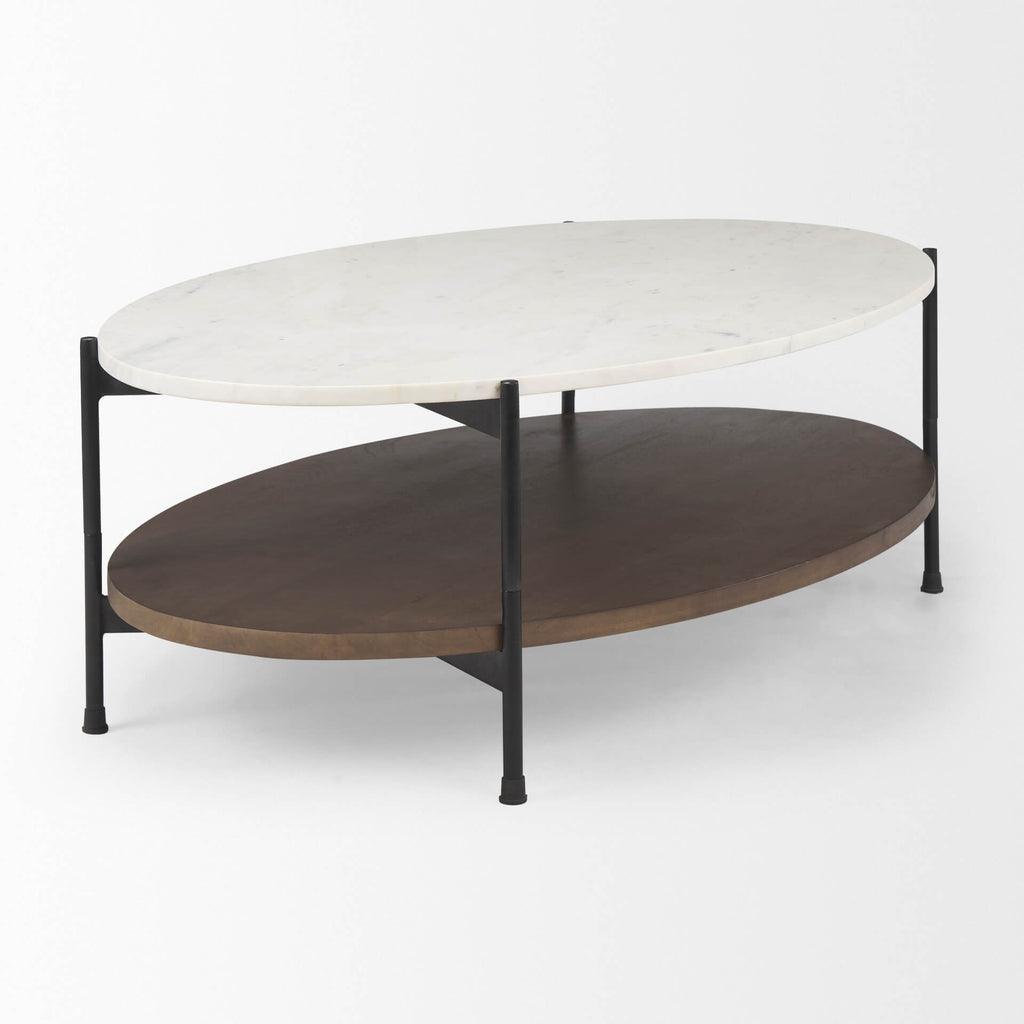 MERCANA LARKIN 48" OVAL WHITE MARBLE TOP COFFEE TABLE 69978-AB