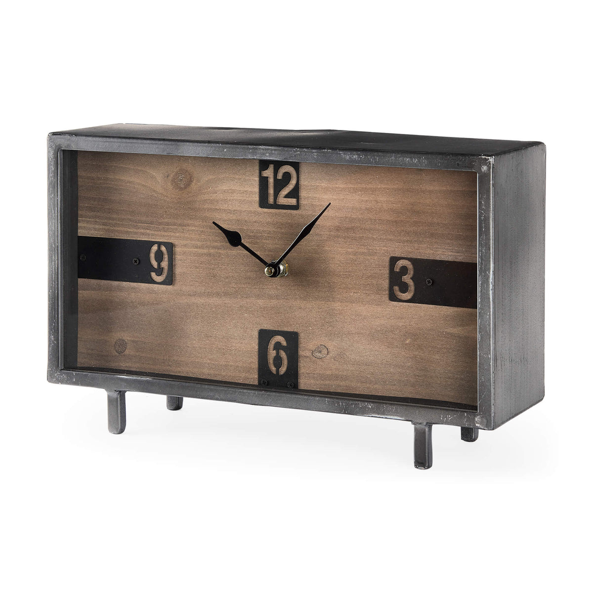 MERCANA HARVEY BLACK METAL/WOOD TABLE CLOCK 69485