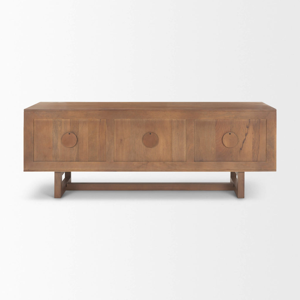 MERCANA GRIER MEDIUM BROWN WOOD WITH CANE MEDIA CONSOLE 69897