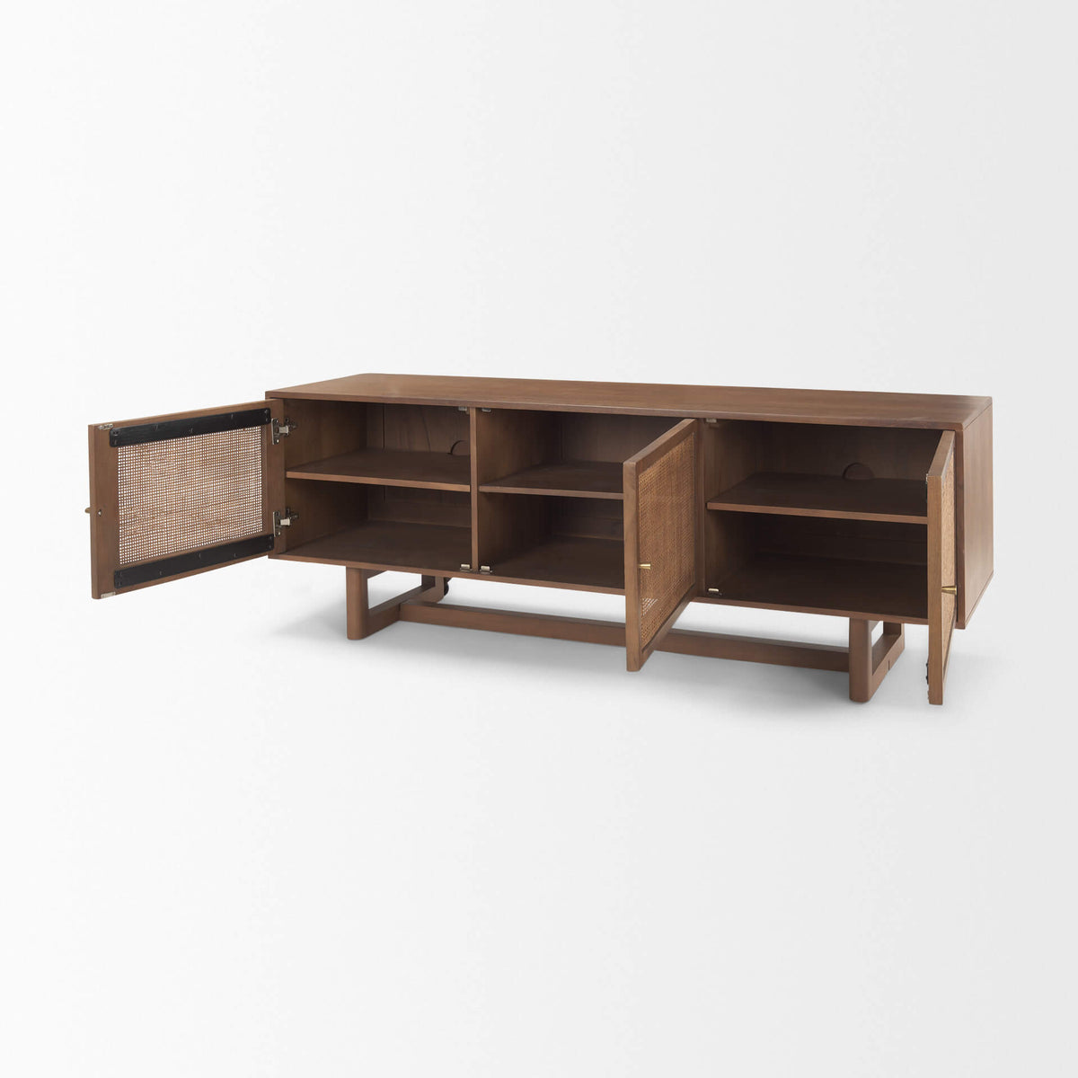 MERCANA GRIER MEDIUM BROWN WOOD WITH CANE MEDIA CONSOLE 69897