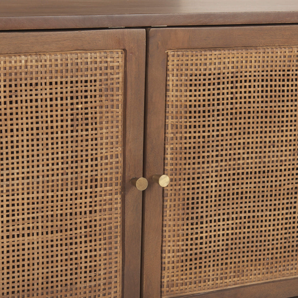 MERCANA GRIER MEDIUM BROWN WOOD WITH CANE MEDIA CONSOLE 69897