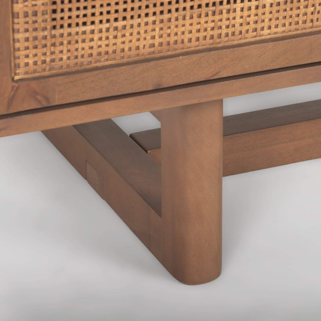 MERCANA GRIER MEDIUM BROWN WOOD WITH CANE MEDIA CONSOLE 69897
