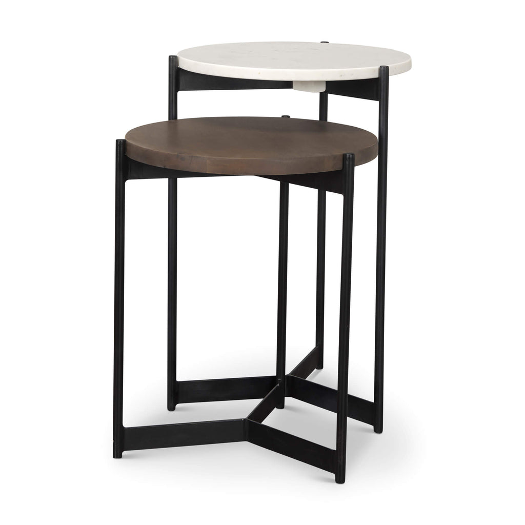 MERCANA LARKIN MARBLE AND BROWN NESTING TABLES 70170