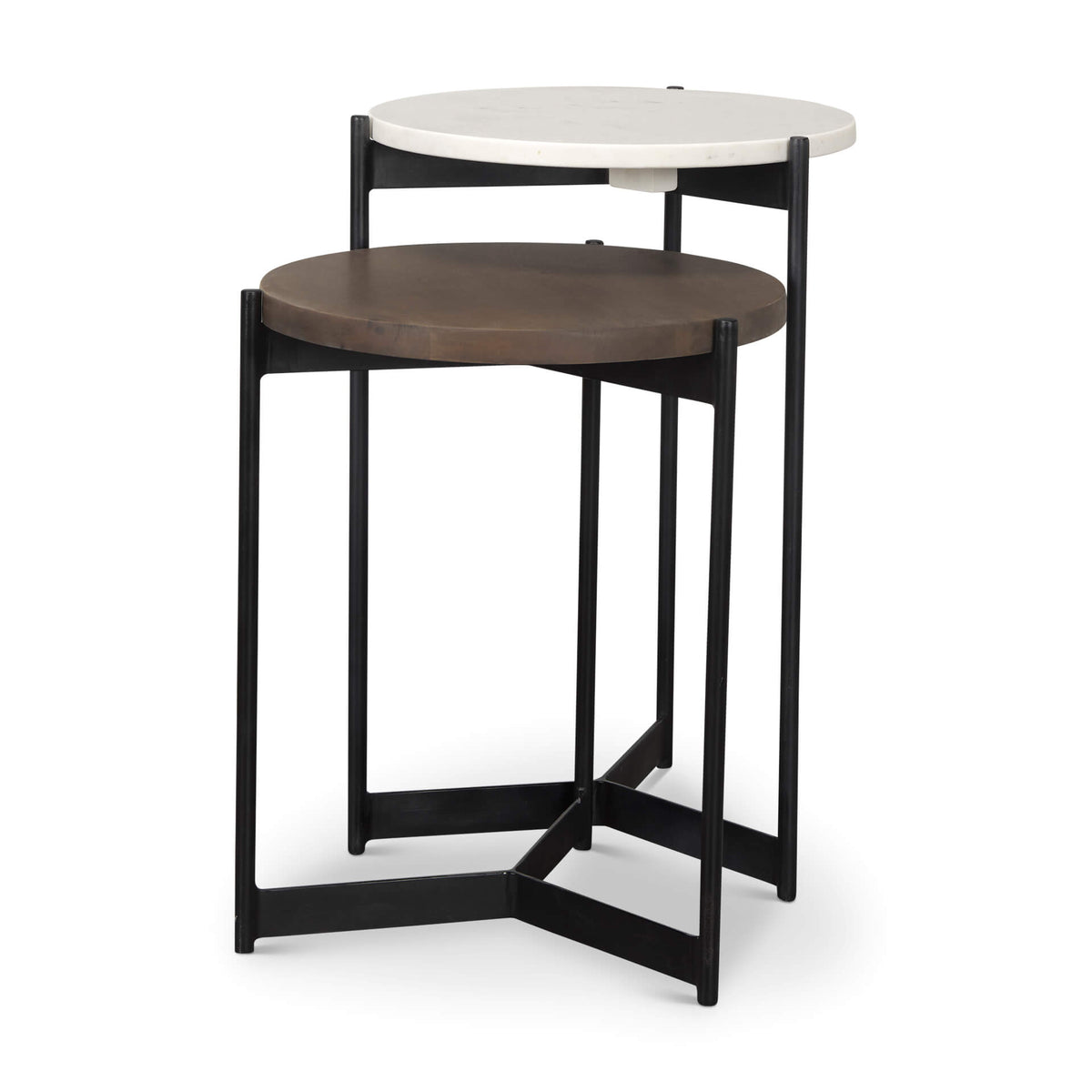 MERCANA LARKIN MARBLE AND BROWN NESTING TABLES 70170