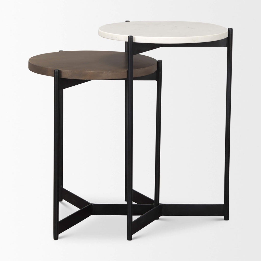 MERCANA LARKIN MARBLE AND BROWN NESTING TABLES 70170