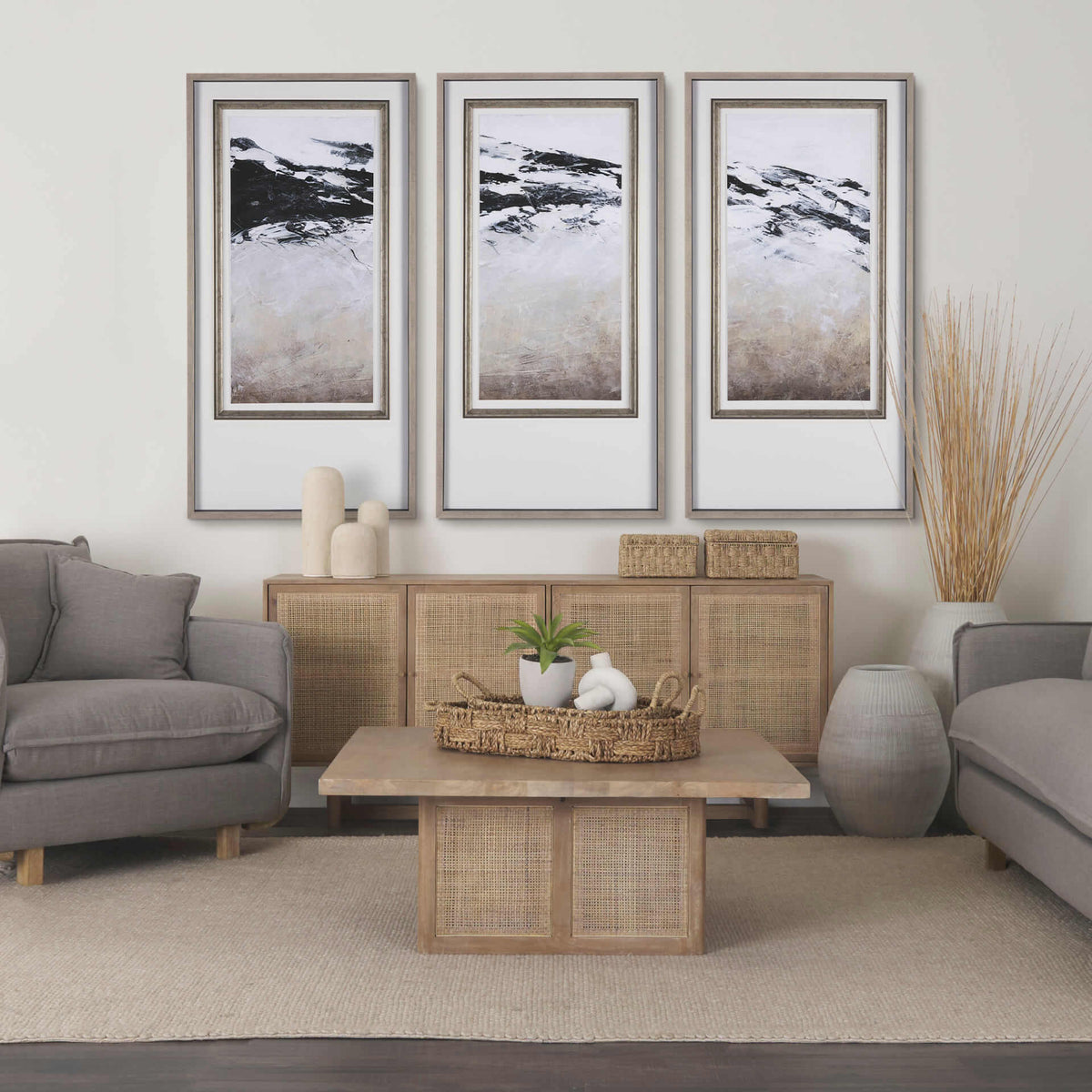 MERCANA GRIER LIGHT BROWN WOOD WITH CANE COFFEE TABLE 69902